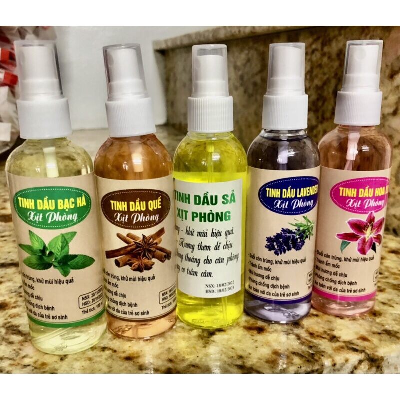Combo 5 chai xịt thơm 5 mùi hương 100ml sả chanh, quế, bạc hà, lavender, hoa ly