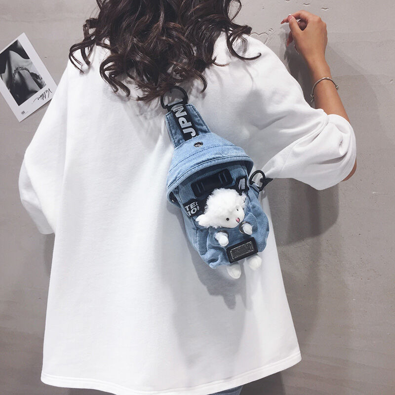 Túi Đeo Chéo Hoạt Hình Denim Dễ Thương Túi Đeo Vai Một Bên Túi Đeo Ngực Hình Gấu Túi Đeo Chéo Thời Trang Đa Năng Cho Nữ