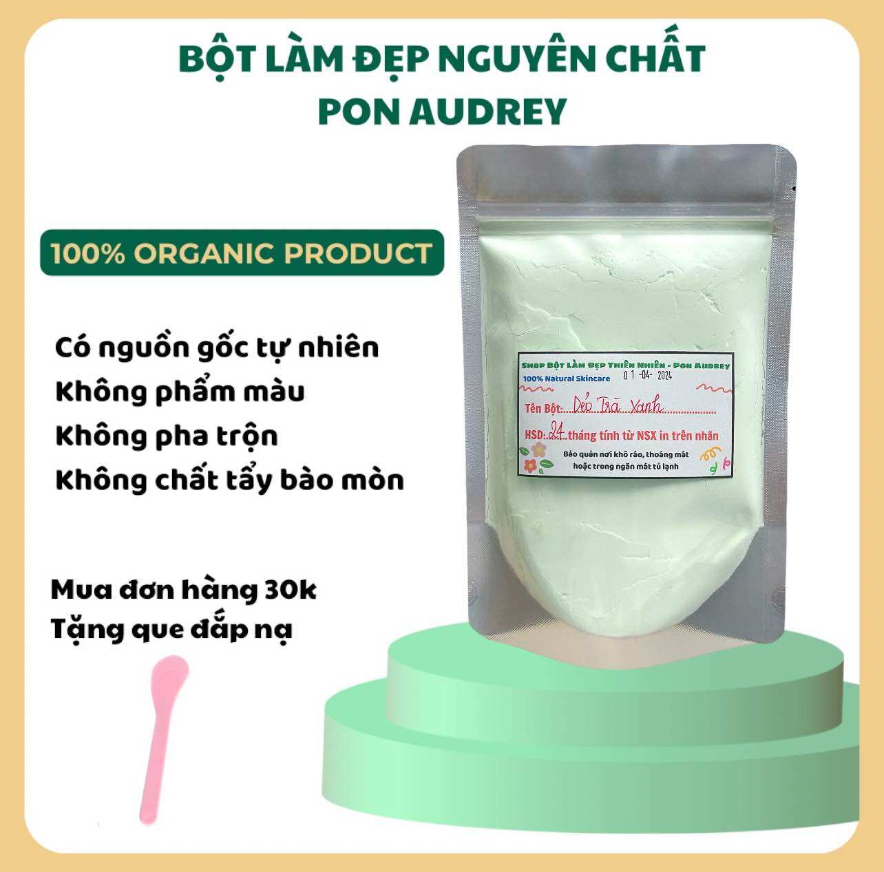 Bột mặt nạ dẻo trà xanh, cám gạo sữa nguyên chất chuyên dùng trong spa