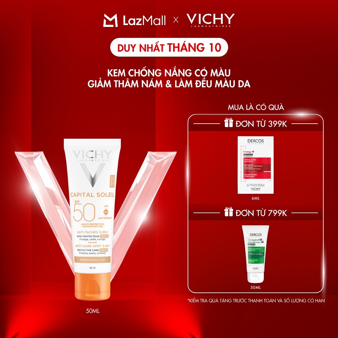 Kem chống nắng giảm thâm nám SPF 50+ Vichy Capital Soleil UVB+UVA Anti Dark Spot 3 in 1
