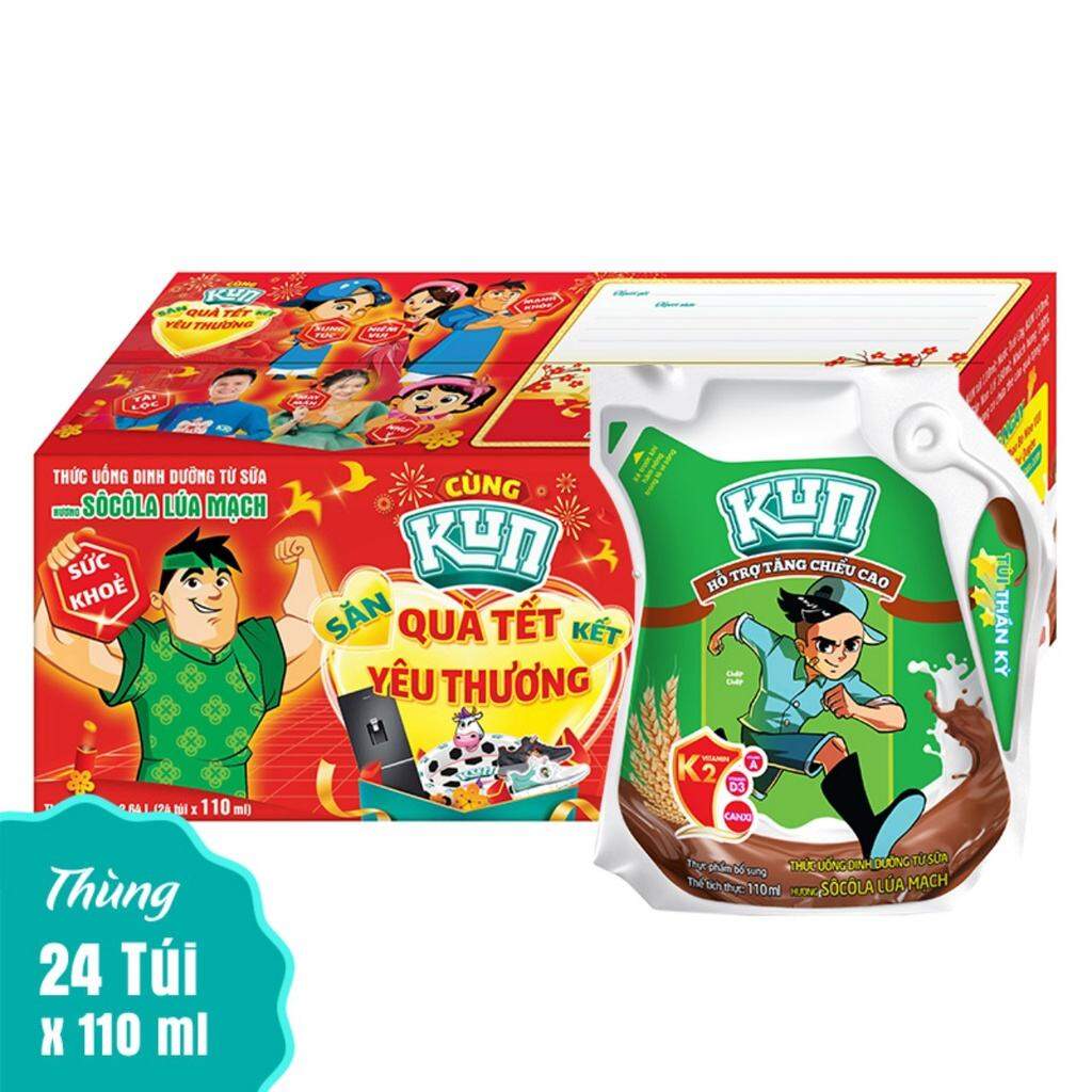 1 thùng sữa chua uống kun túi vị lúa mạch 110ml*24 túi
