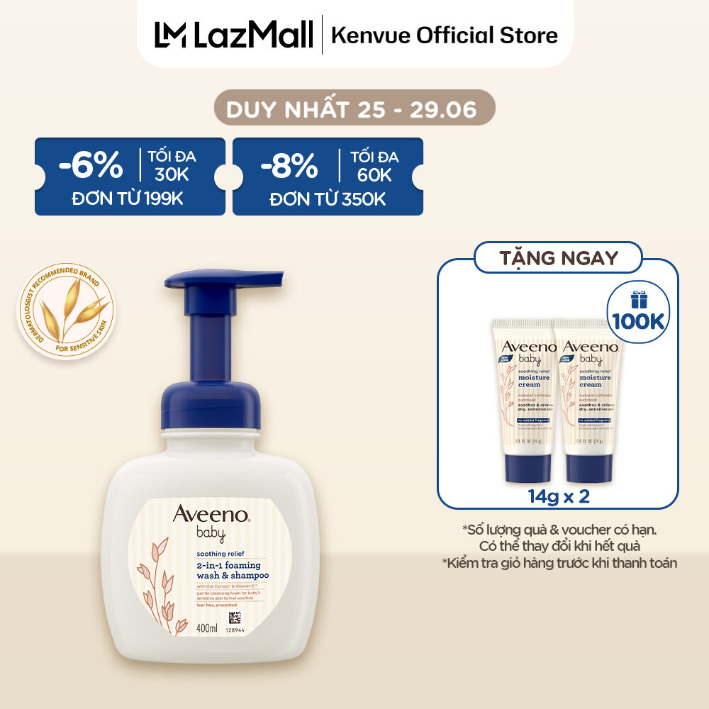 Sữa tắm gội dạng bọt làm dịu da nhạy cảm, khô ngứa Aveeno Baby Soothing Relief 400ml