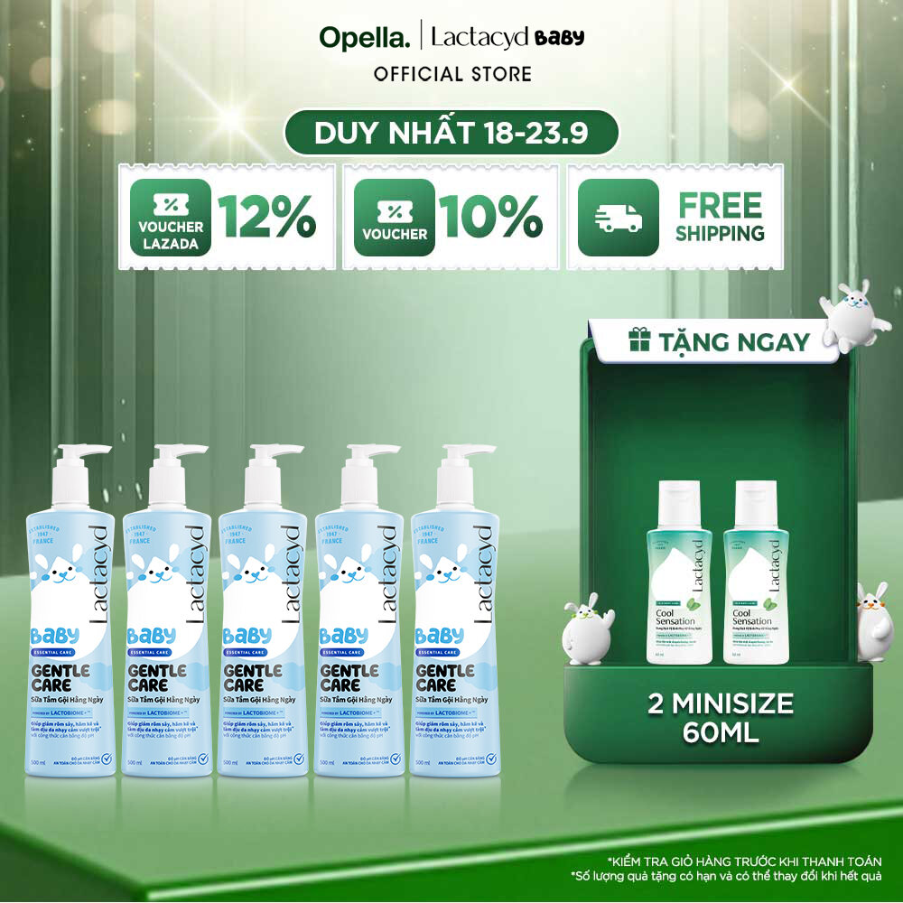 Bộ 5 Sữa Tắm Gội Trẻ Em Lactacyd Baby Gentle Care Bảo Vệ Dịu Nhẹ Cho Làn Da Nhạy Cảm 500ml