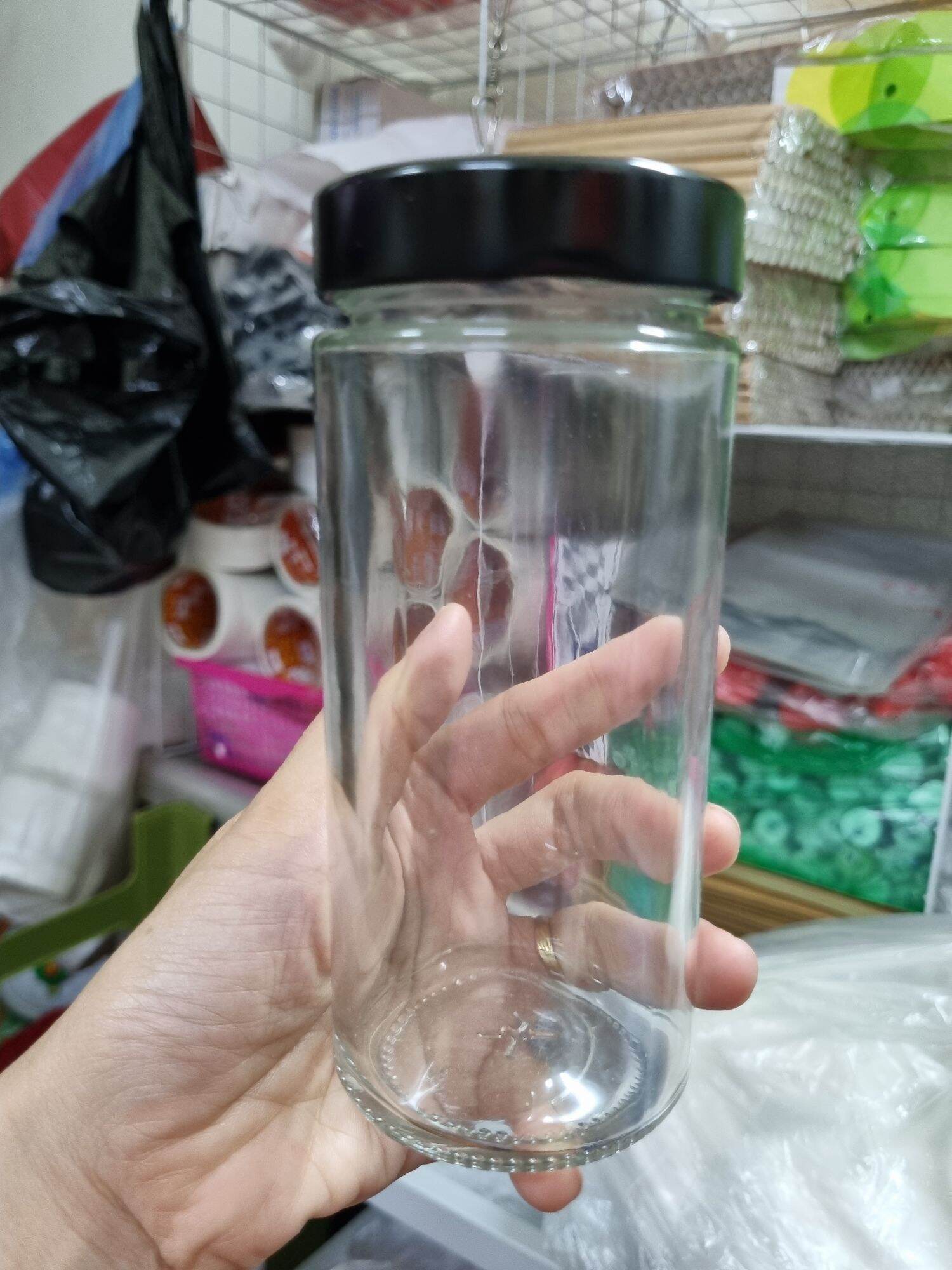 Lọ thủy tinh trong 300 ml nắp thiếc đen
