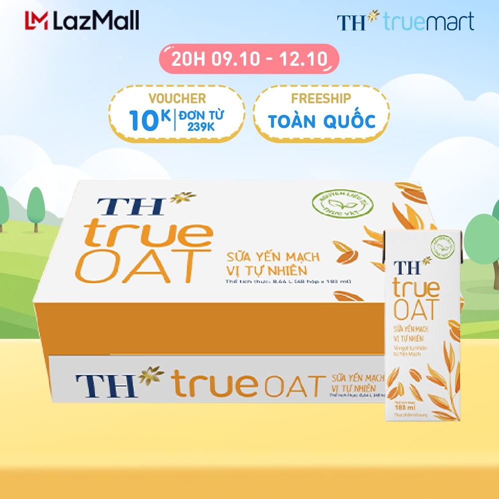 Thùng sữa yến mạch TH true OAT vị tự nhiên 180ml (48 Hộp)