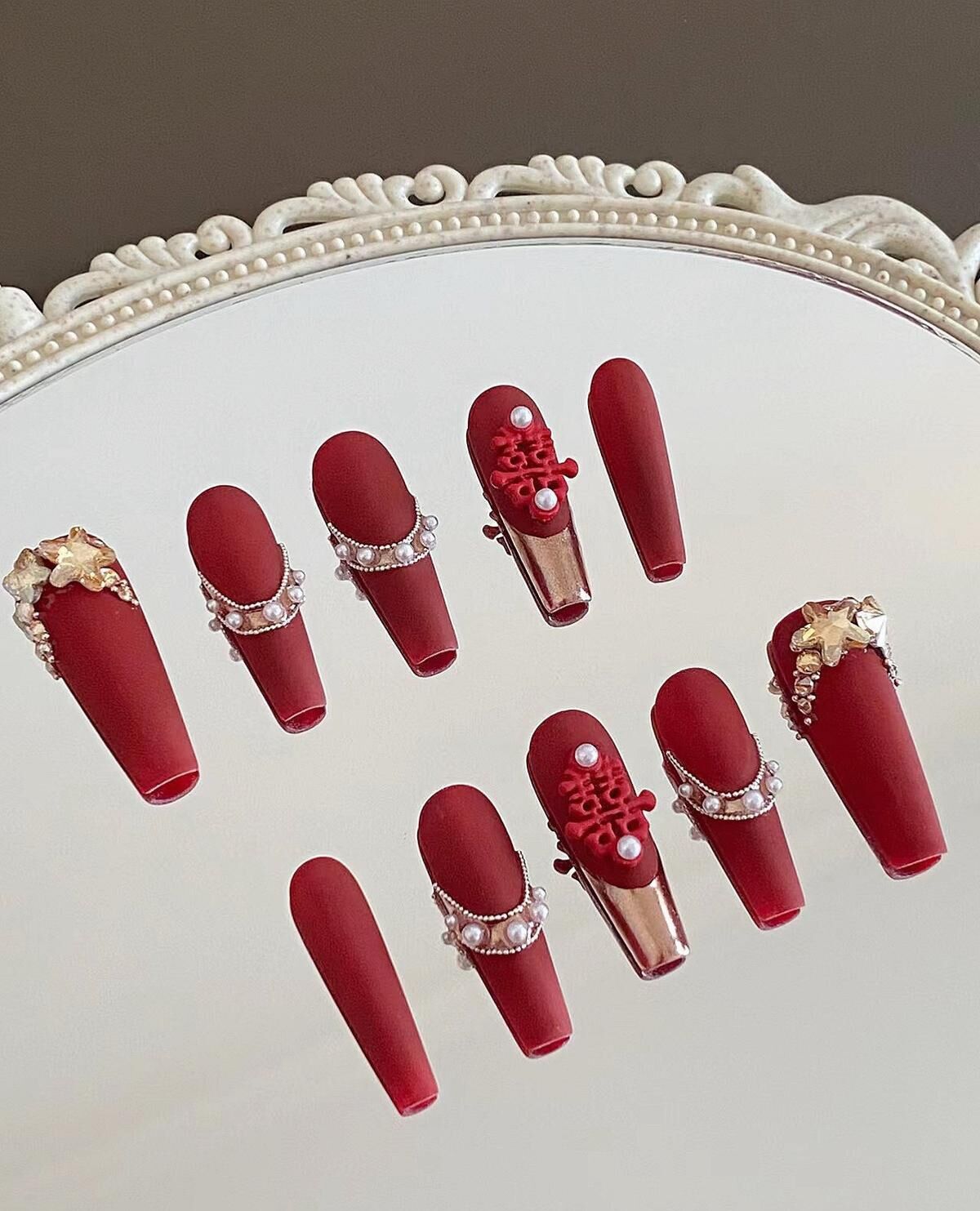 Nailbox thiết kế , nail cô dâu chữ Song Hỷ