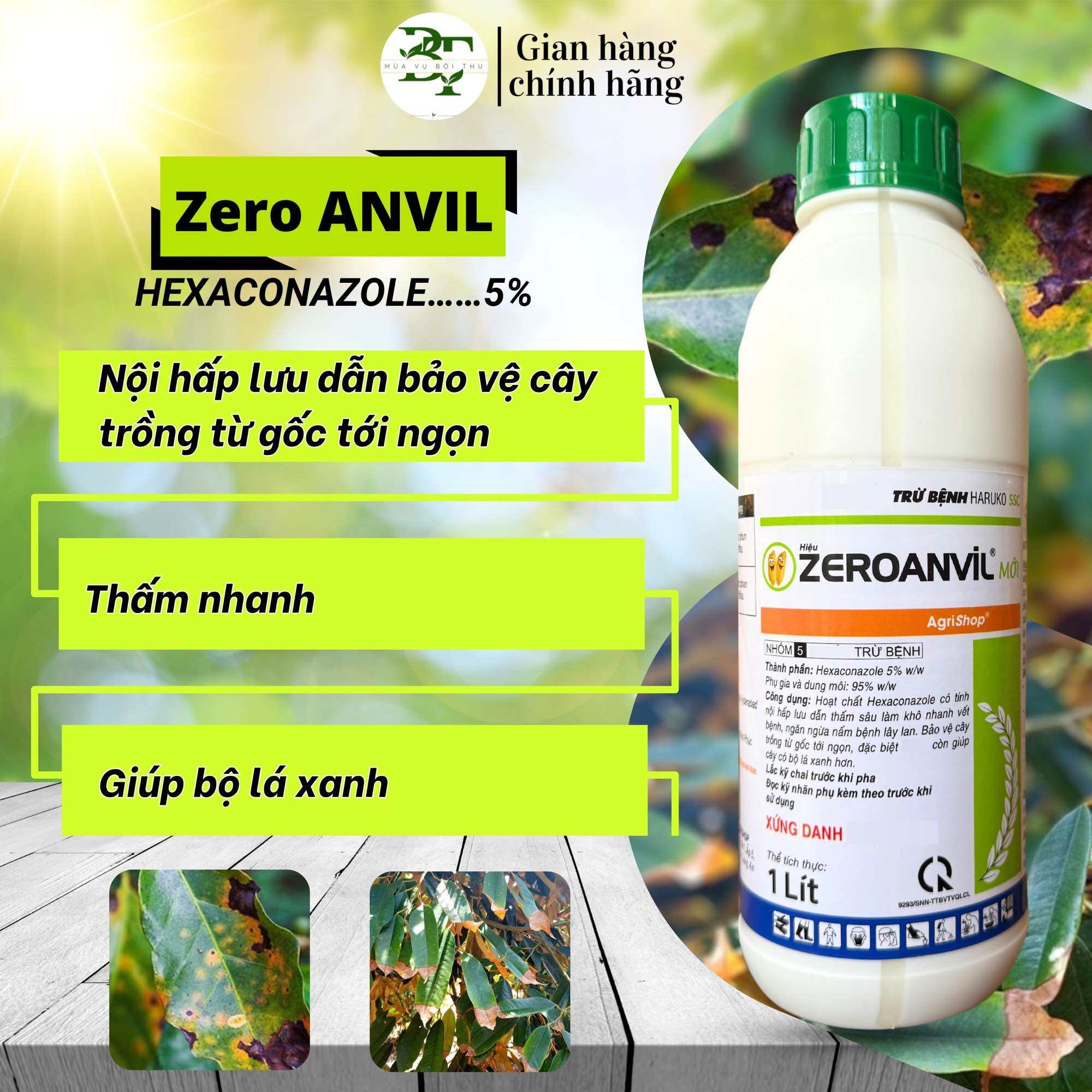 Trừ nấm Zero Anvil trắng sữa(Hexaconazole 5%) phòng ngừa thán thư,rỉ sắt,sươngmai,phấn trắng chai 1lít