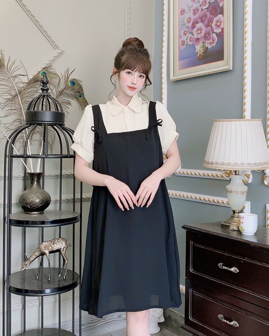 Đầm bầu cổ sơ mi thời trang công sở