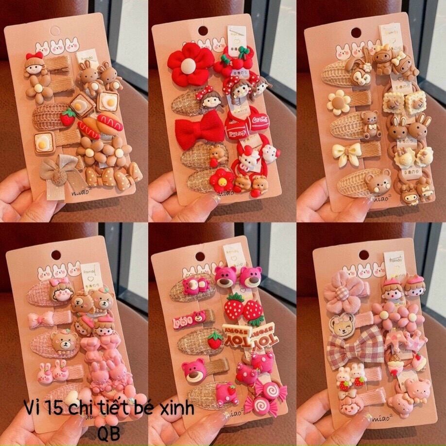 Set 15 kẹp và cột tóc dễ thương cho bé yêu