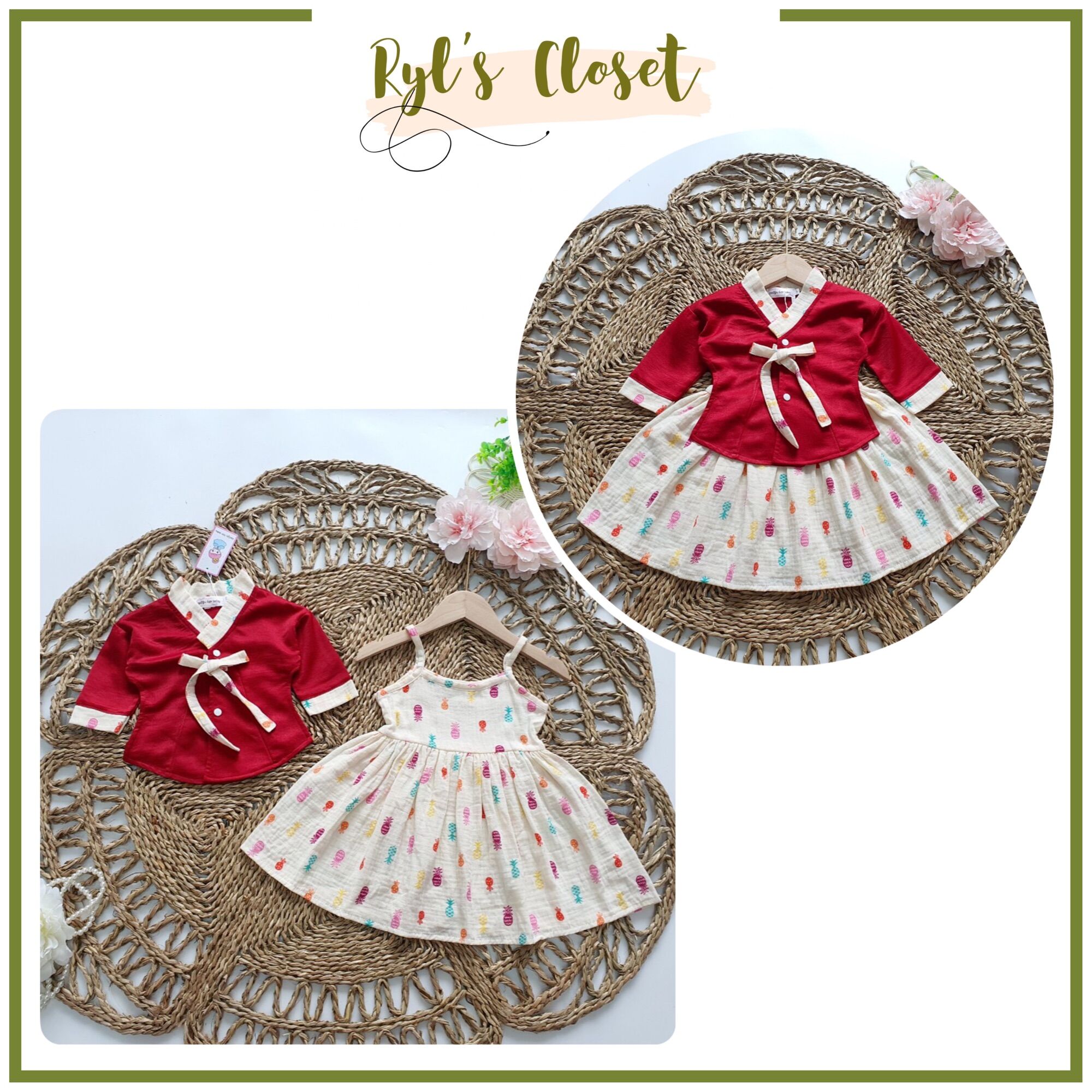 Sét váy hanbok rời cho bé gái 3 đến 18kg, đầm bé gái chất lụa ướt mềm mát