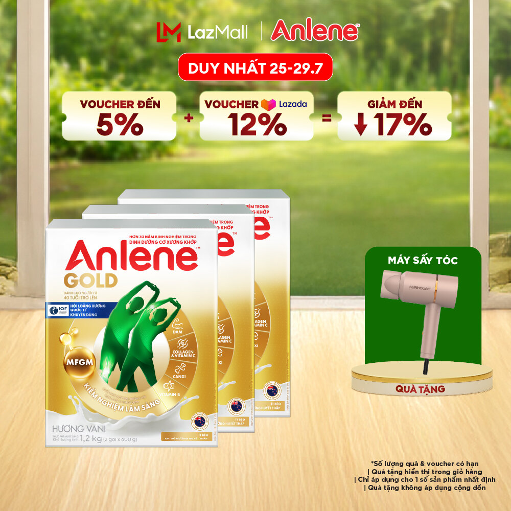 [Voucher giảm đến 26%]Combo 3 Sữa Bột Anlene Gold Hương Vani 1.2Kg