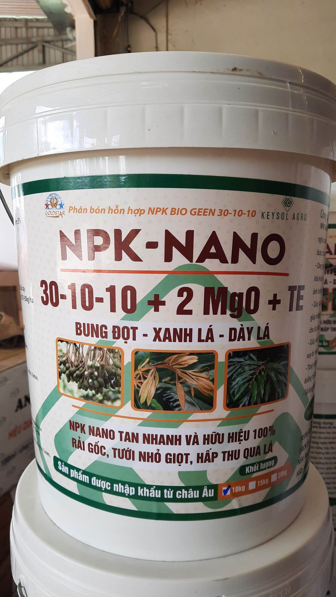 Xô phân bón npk-nano 30-10-10 + 2mg0 + te giúp bung đọt, xanh lá, dày lá.