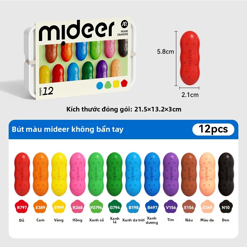 Mideer | Bộ Bút Sáp An Toàn Không Chứa Độc Tố Có Thể Giặt Được cho Trẻ 1-2 Tuổi