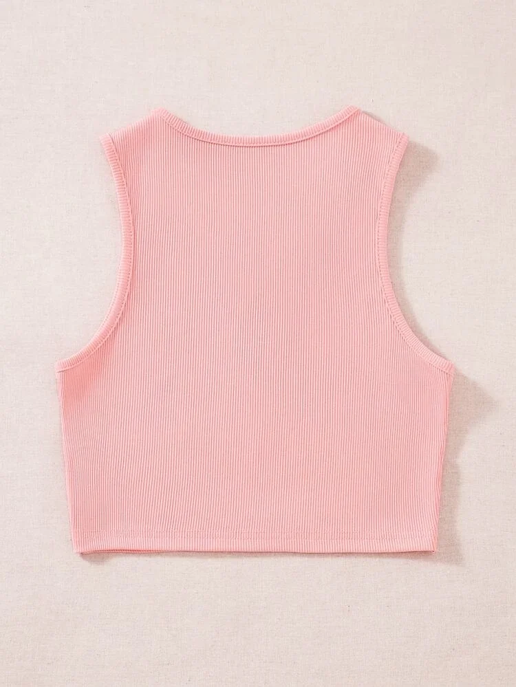 Áo croptop cổ tròn sát nách đan chéo hai màu (0731)