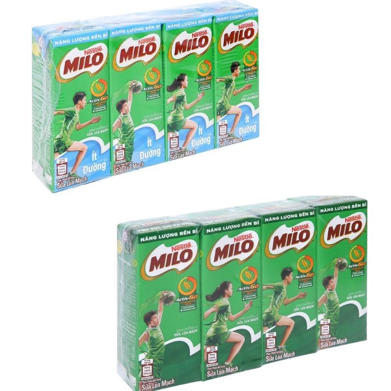 Lốc 4 hộp sữa lúa mạch Nestle Milo có đường 180ml