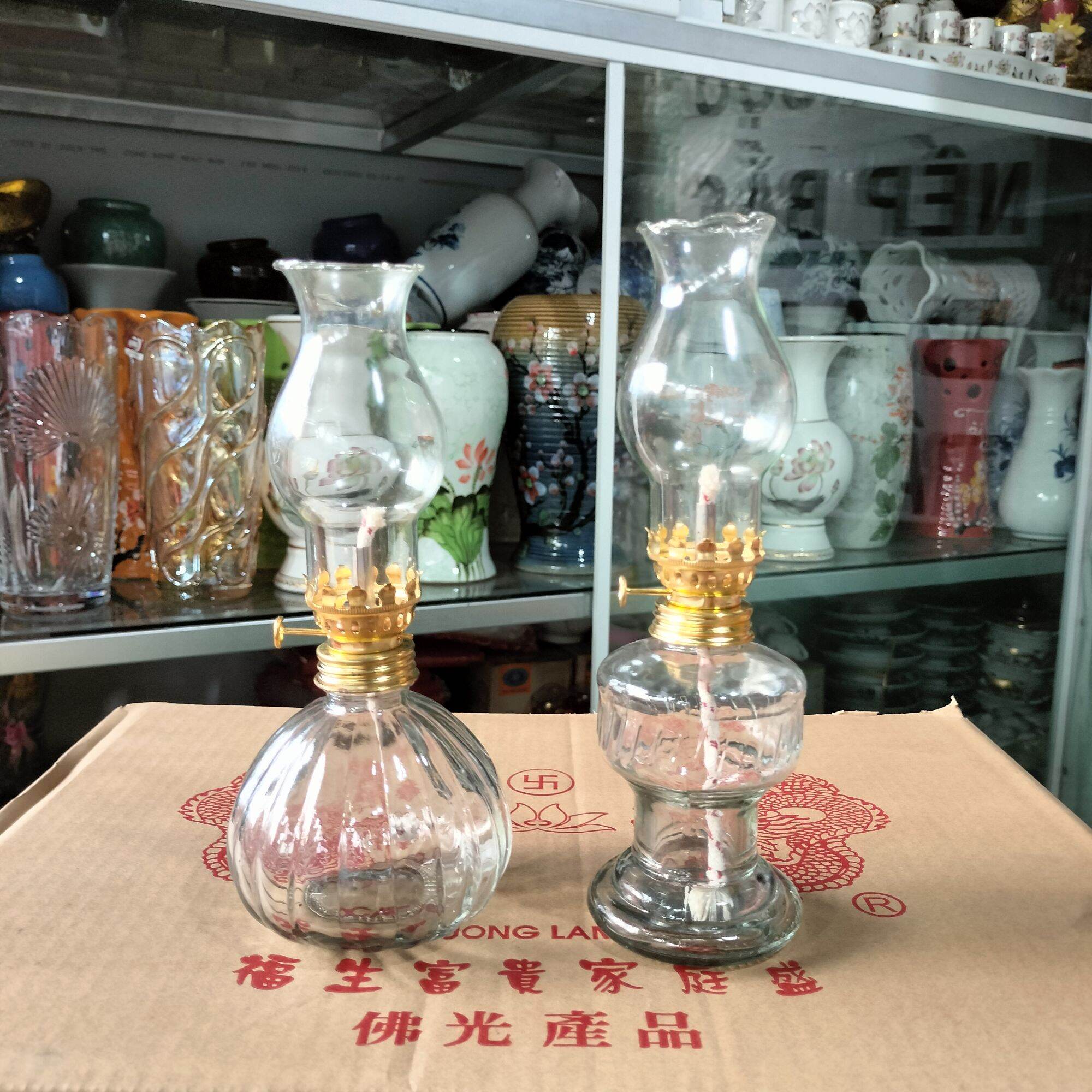 Cặp Đèn Dầu Thủy Tinh Thân Bầu Cao Cấp Nhập Khẩu