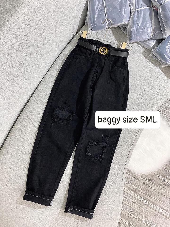 baggy đen siêu háck dáng rách to - trơn