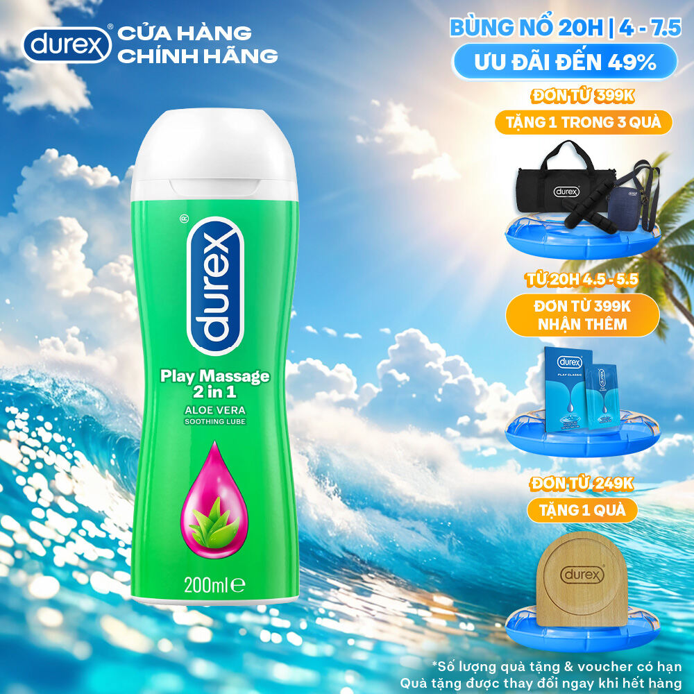 [20H|4-7.5 - Quà tặng độc quyền - Voucher đến 45K] Gel bôi trơn Durex Play Massage gốc nước 200ml/ch
