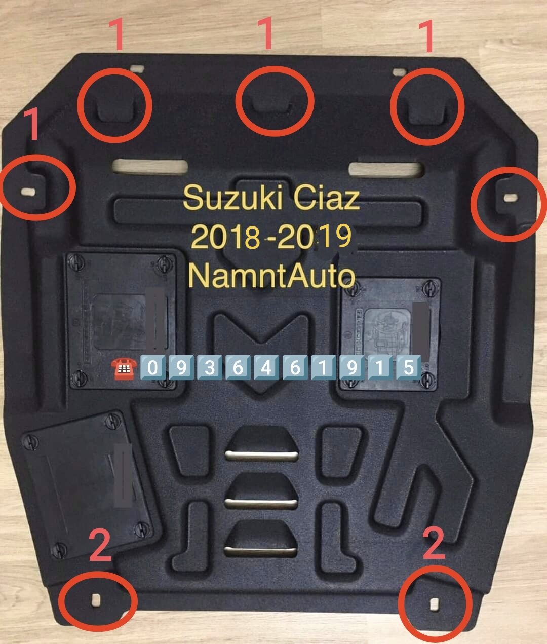 Chắn bùn gầm động cơ Suzuki Ciaz 2018-2023. Chất liệu nhựa cao cấp Polymer Alloy Steel dày 5mm. Chịu lực, chịu hơi nhiệt, chịu va chạm.