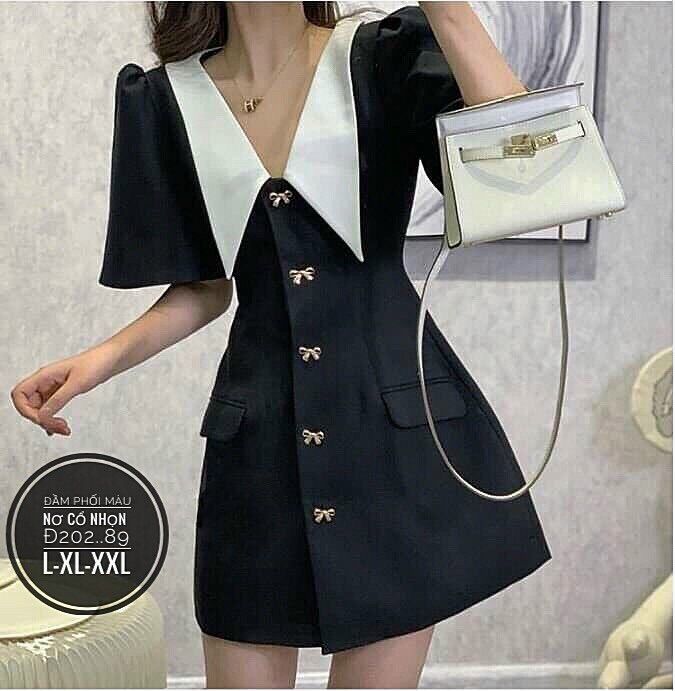 55-90kg bigsize đầm nơ phối cổ nhọn đ202..89