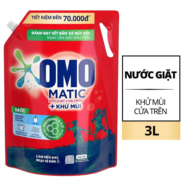 Nước giặt OMO Matic cửa trên sạch sâu vượt trội túi 2 lít ,2,9l , 3,9l