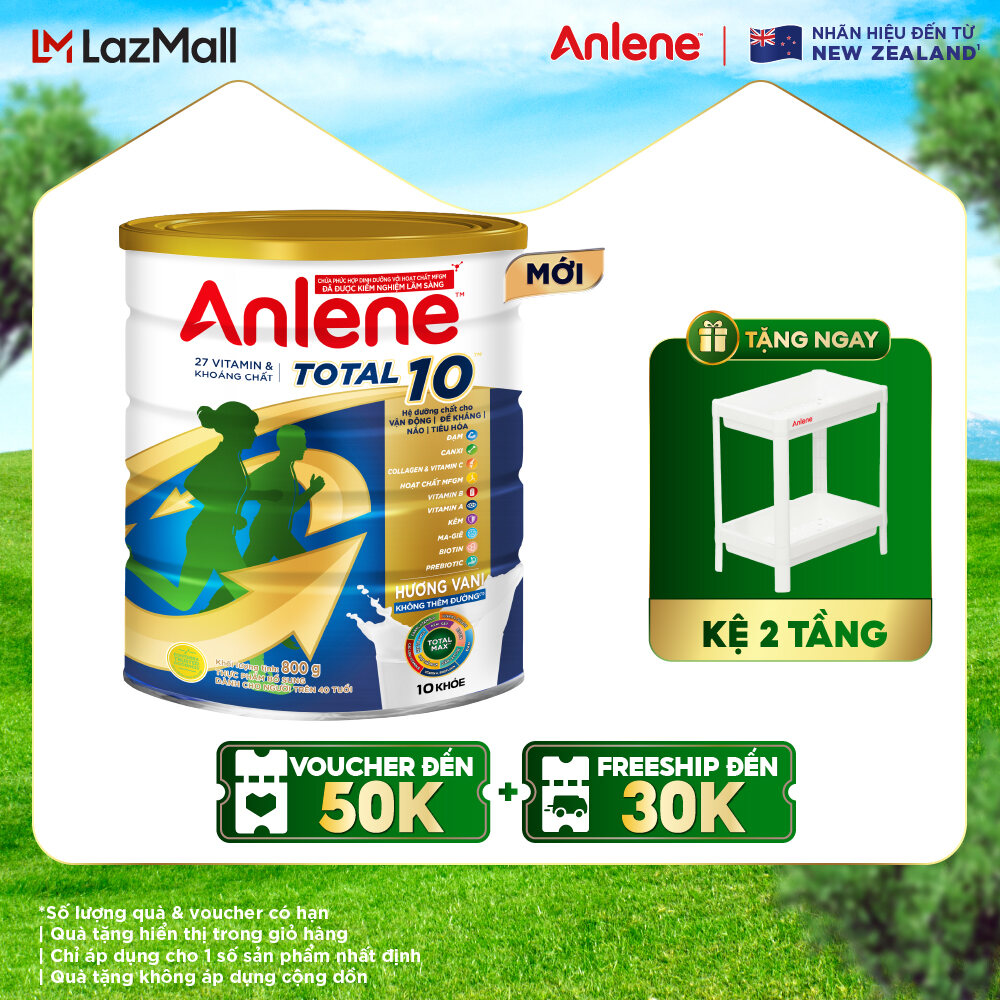[TẶNG KỆ 2 TẦNG] Sữa bột bổ sung dinh dưỡng Anlene TOTAL 10 lon 800g