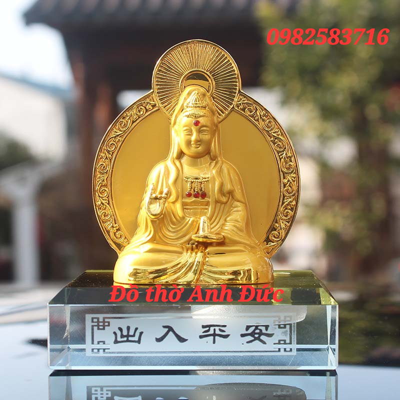 Tượng phật quan âm bồ tát để xe hơi xe ô tô 2 mặt hợp kim