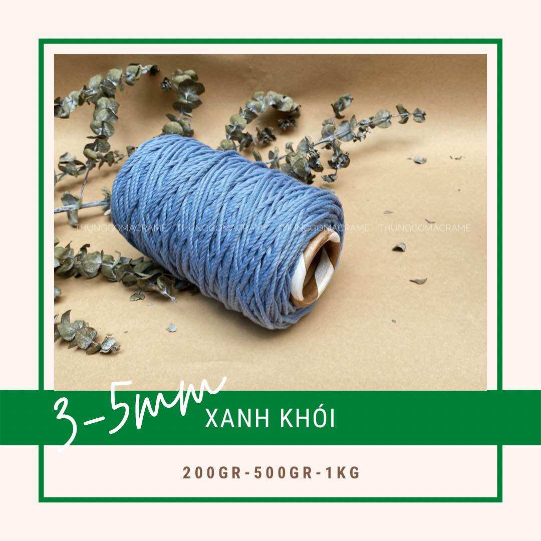 Dây Thừng Macrame Màu Xanh Khói 5mm 3mm