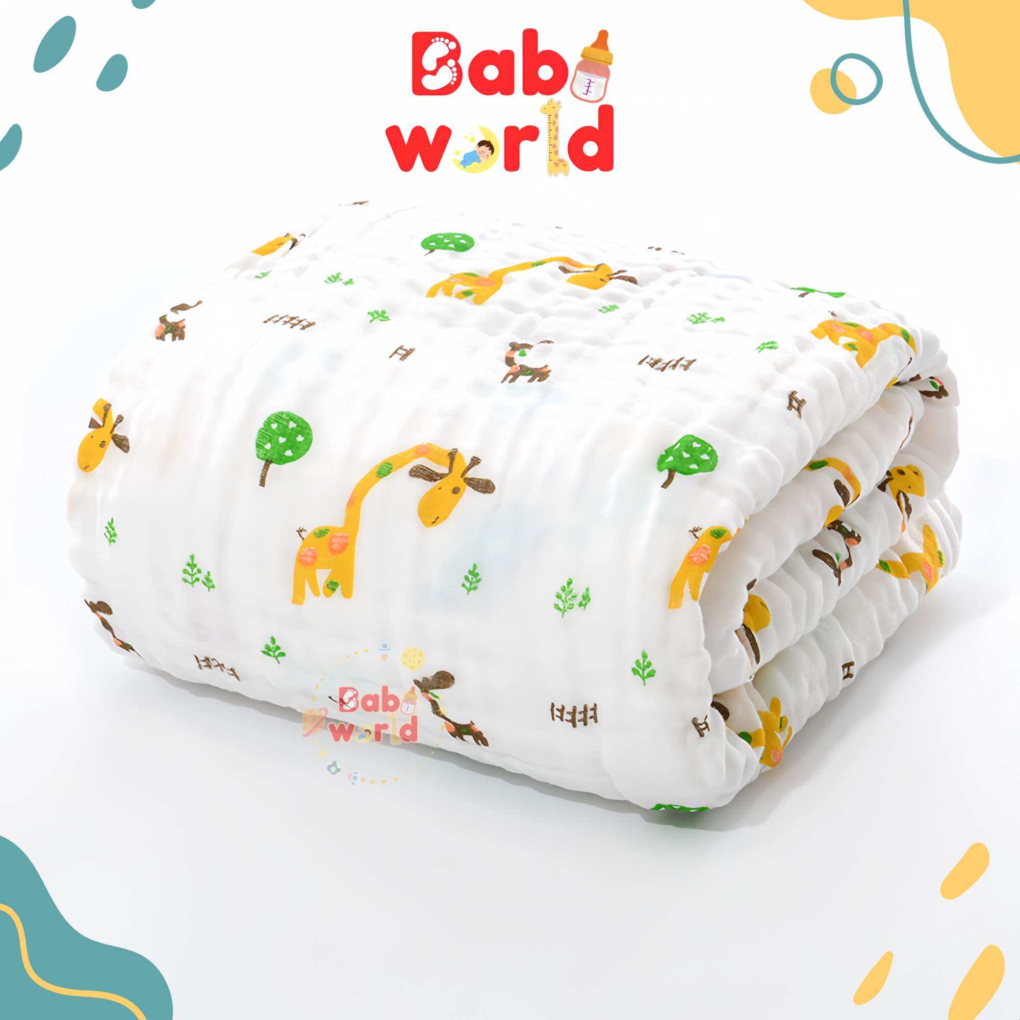 Khăn Tắm Vải Xô 6 Lớp Cho Bé 105x105cm Mềm Mịn Thoáng Khí Thấm Hút Tốt Họa Tiết Đáng Yêu Dễ Giặt Khô