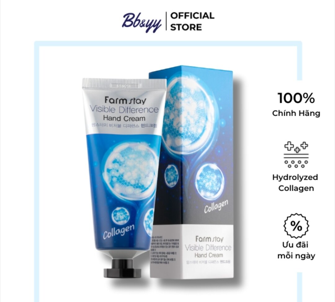 Kem Dưỡng Da Tay - FARMSTAY VISIBLE DIFFERENCE HAND CREAM COLLAGEN - 100g/Tuýp