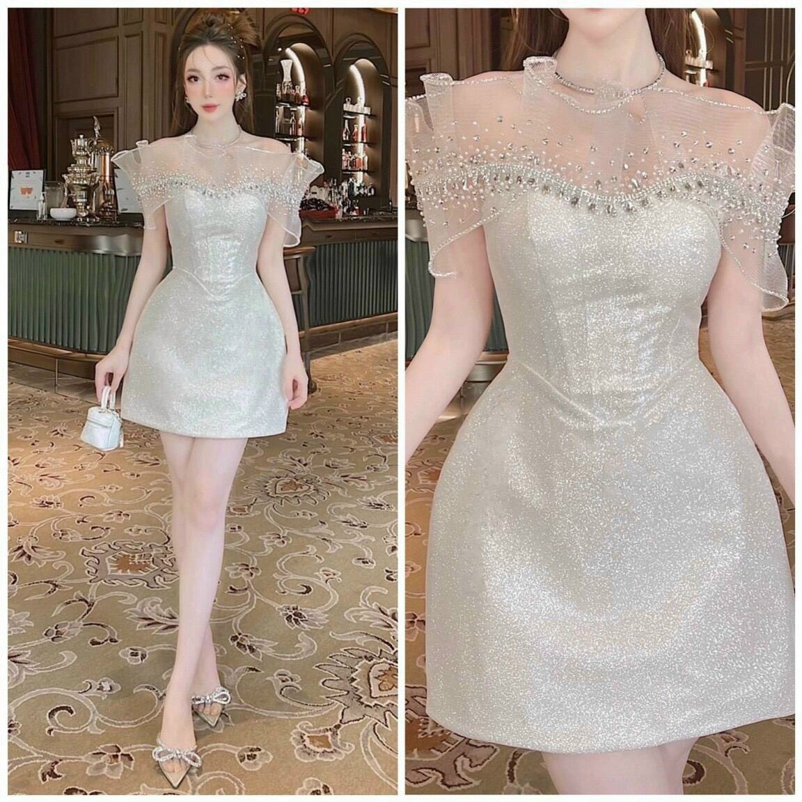 Đầm kim tuyến bẹt vai nữ hoàng đính đá