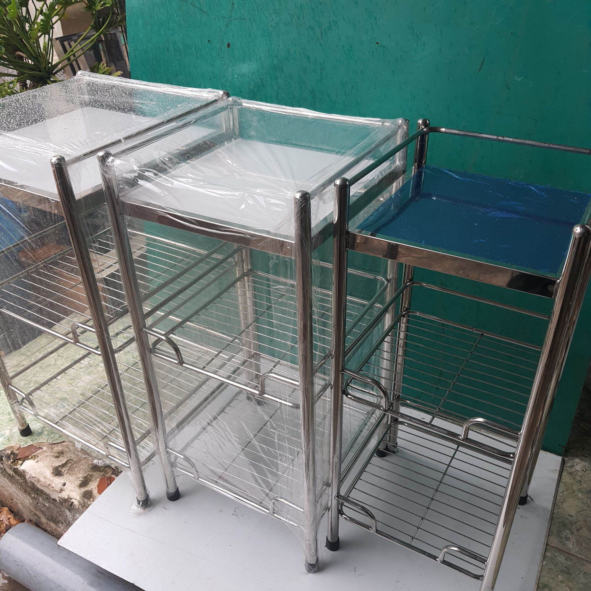 Kệ inox 3 tầng để nồi cơm bình nước suối , bếp ga minii chắc chắn và tiện dụng
