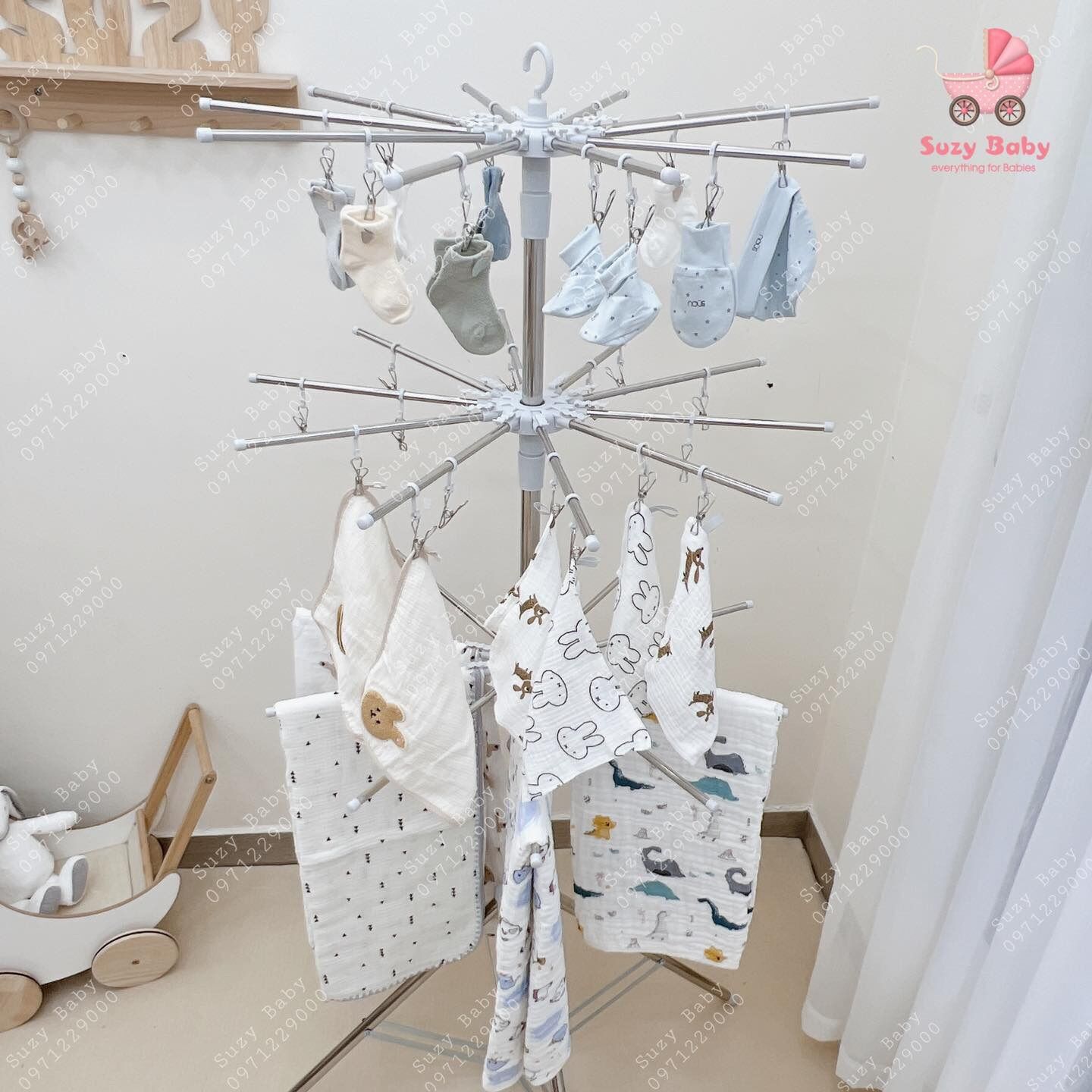 CÂY PHƠI QUẦN ÁO INOX ĐA NĂNG 3 TẦNG 52 MÓC KẸP