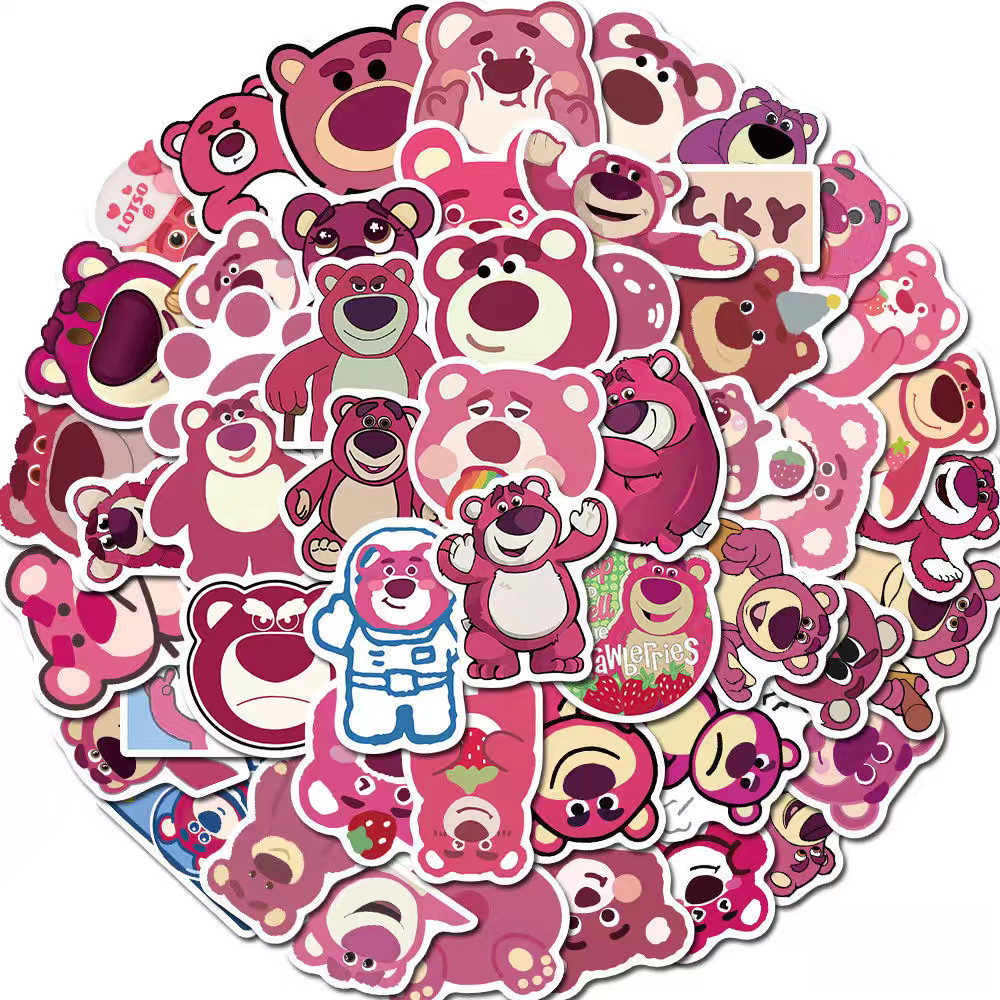 Sét 50 tấm sticker hình dán gấu dâu lotso dễ thương dùng trang trí đồ dùng cá nhân