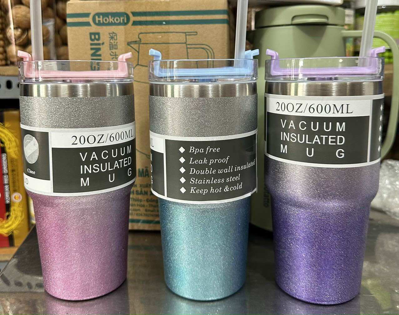 Ly giữ nhiệt Tyeso kim tuyến 600ml ly giữ nhiệt inox 304 kèm ống hút