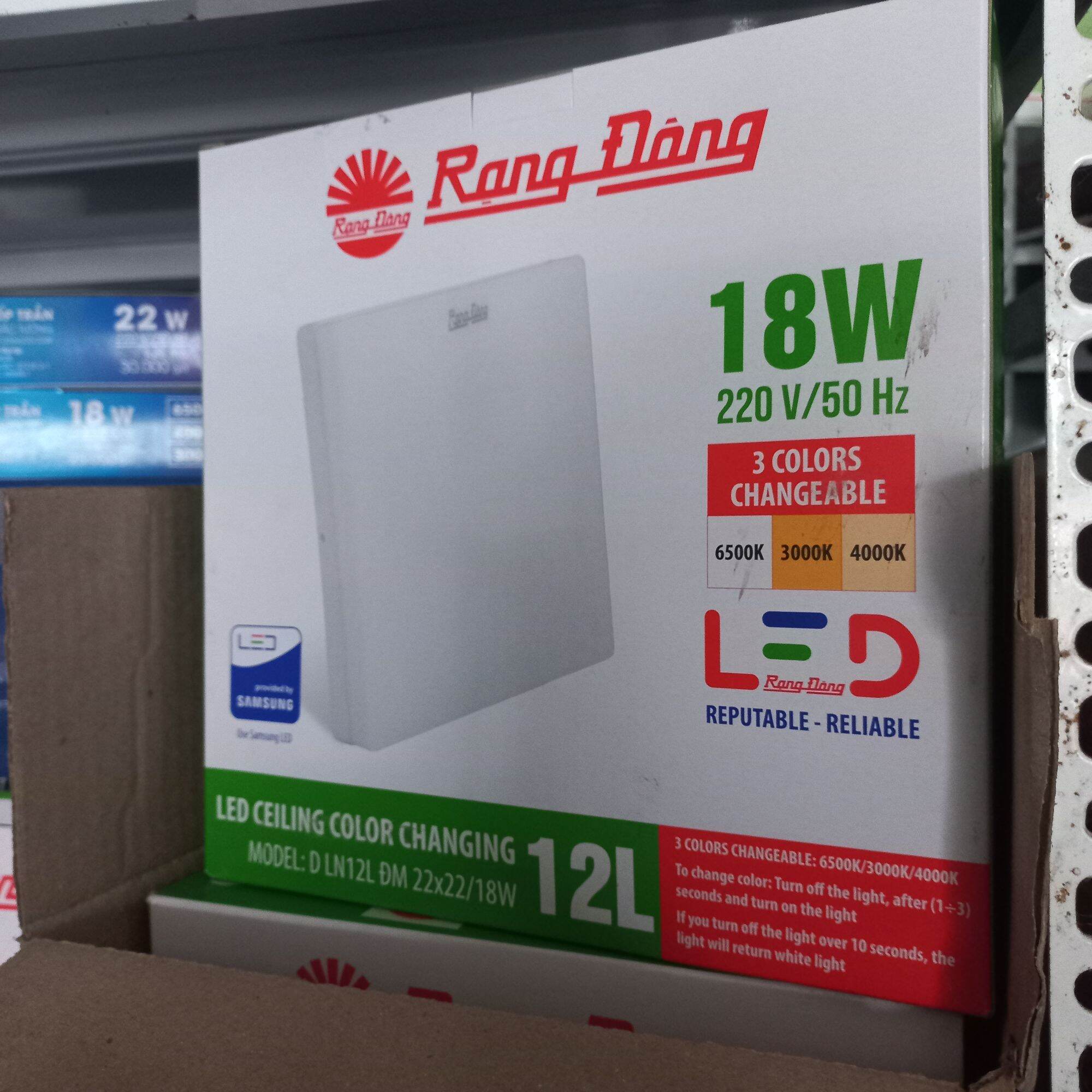 Đèn led ốp trần đổi màu rạng đông vuông 18w