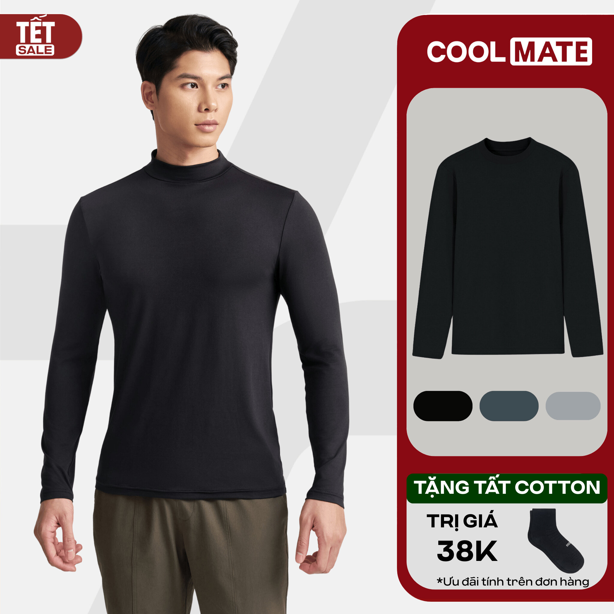   DUY NHẤT 20h 31.12-3.1 TẶNG TẤT COTTON Áo giữ nhiệt mặc trong Essential Brush Poly cổ trung mềm mại giữ ấm tốt Coolmate 