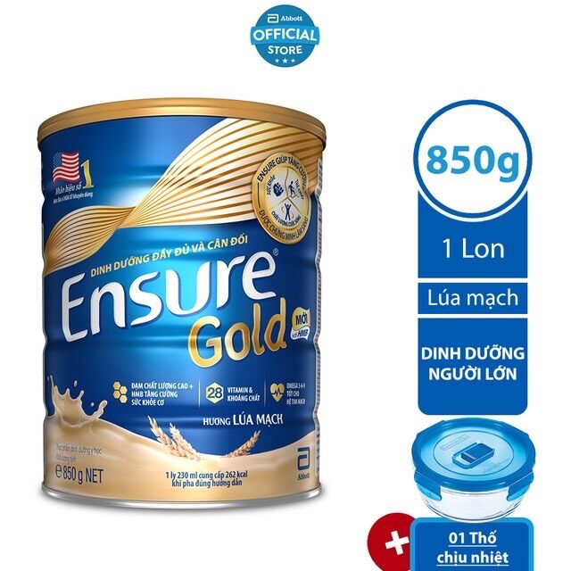 Sữa bột ensure gold lúa mạch tặng 1 thố thuỷ tinh luminarc 920ml