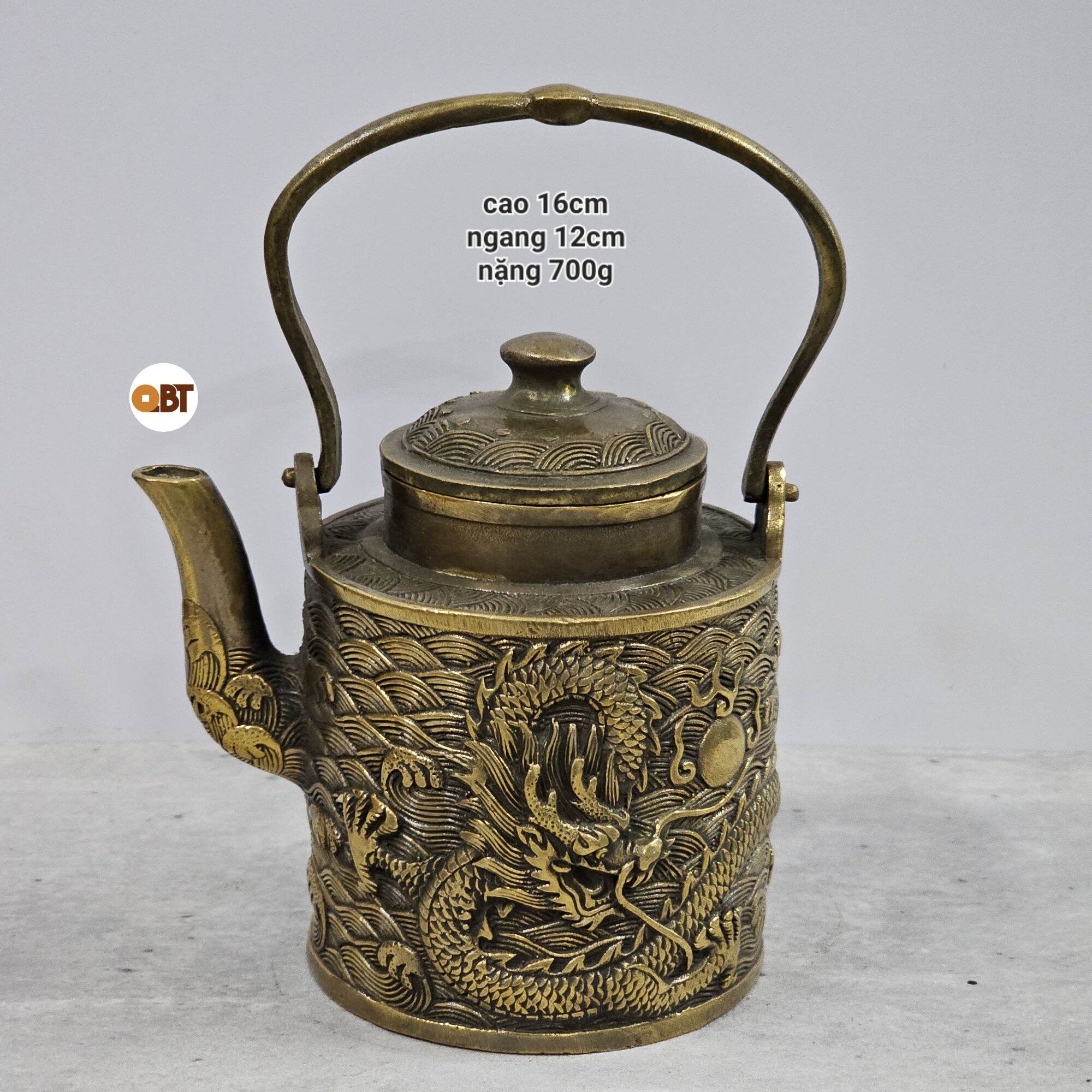 Ấm trà rồng cuộn - rồng uốn quanh bằng đồng