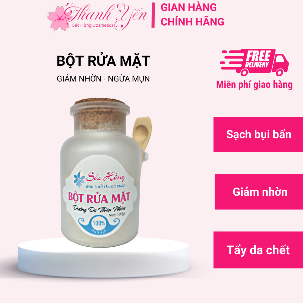 Bột rửa mặt dưỡng da thiên nhiên Sắc Hồng - 100g - ngăn ngừa mụn - giảm nhờn