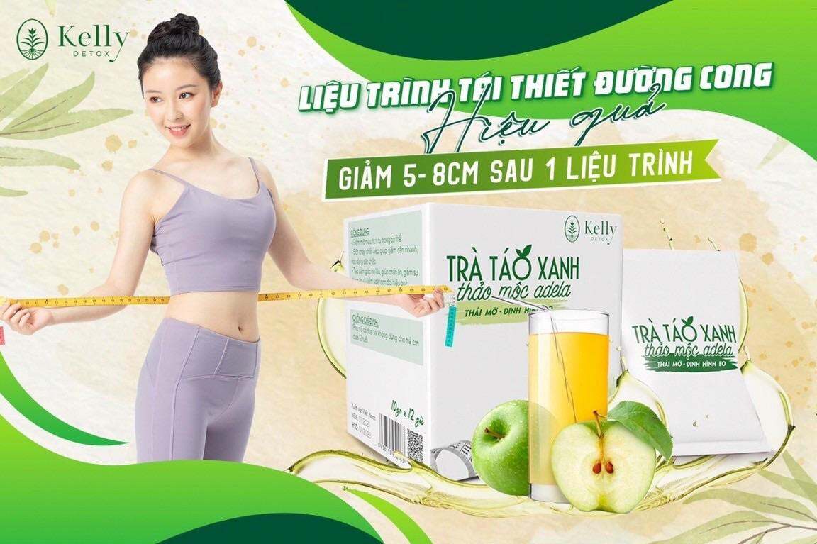 Trà táo xanh giảm cân Adela Kelly Detox [Túi 12 gói giống hộp]