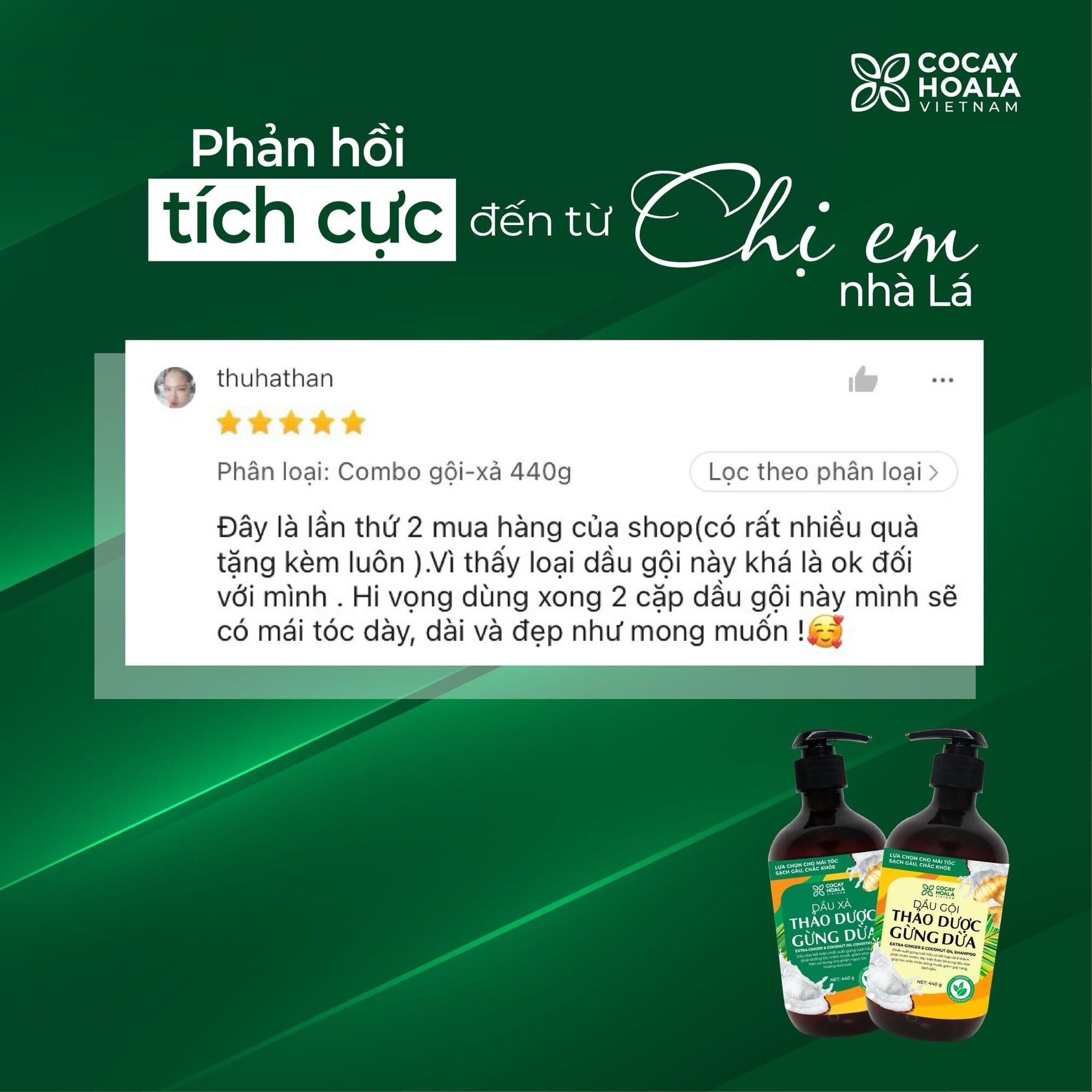 Combo Dầu Gội + Xả Thảo Dược Gừng Dừa