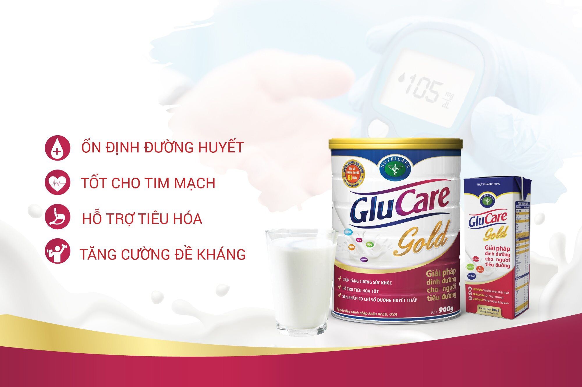 Sữa bột Glucare Gold lon 900g - date mới, mẫu mới