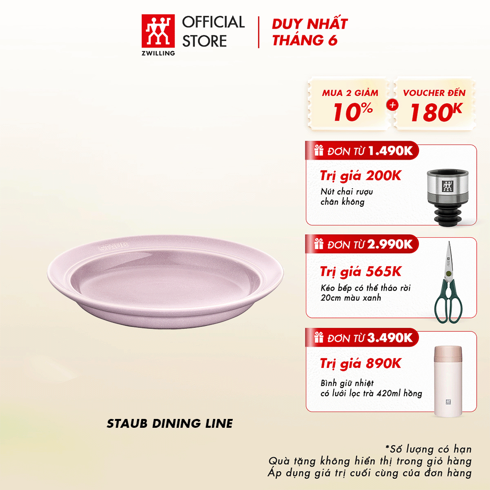 Đĩa sâu lòng STAUB bằng sứ 24cm, màu cherry blossom