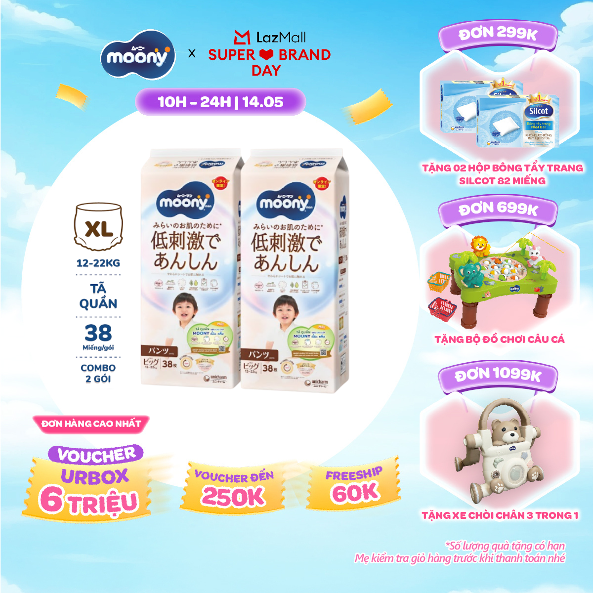 [SALE GIỮA THÁNG tặng QUÀ TO-SLCH] [Gói Jumbo - Mới] Combo 2 tã quần Moony dịu nhẹ XL38 miếng - Nhập khẩu từ Nhật Bản