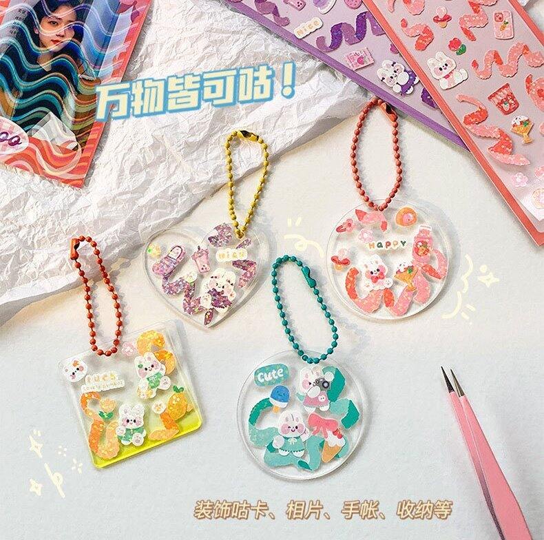 Tấm sticker thỏ ruy băng lấp lánh trang trí toploader