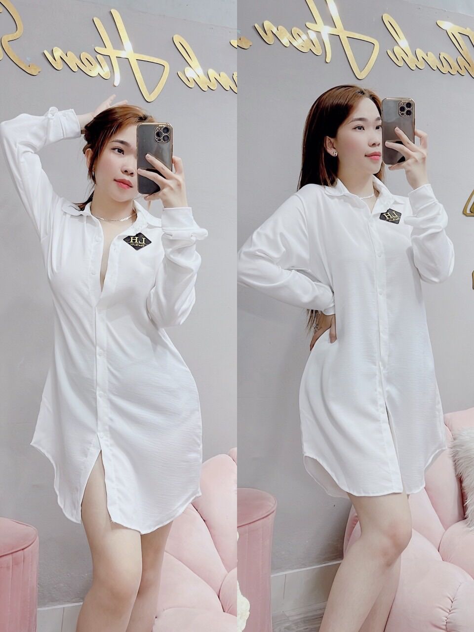 Áo sơmi trắng form dài sexy