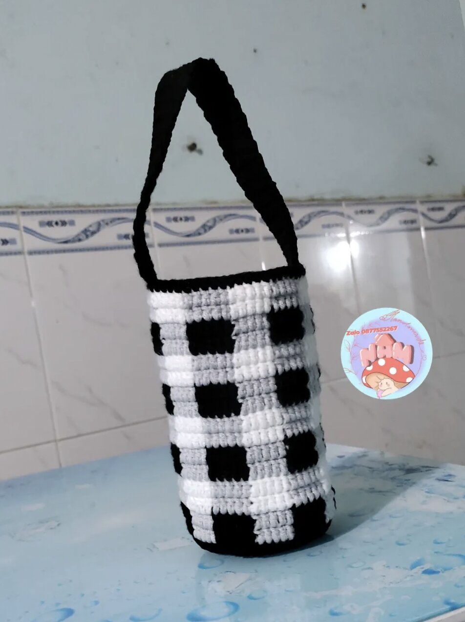 Túi đựng ly giữ nhiệt caro handmade