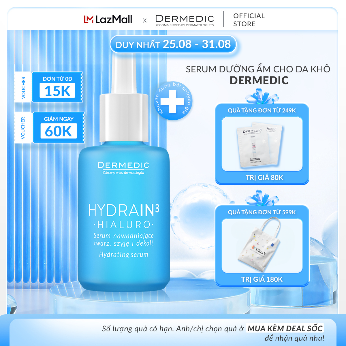 Serum cấp nước cho da khô HYDRAIN3 HIALURO Hydrating Serum For Face Neck And Decolltage
