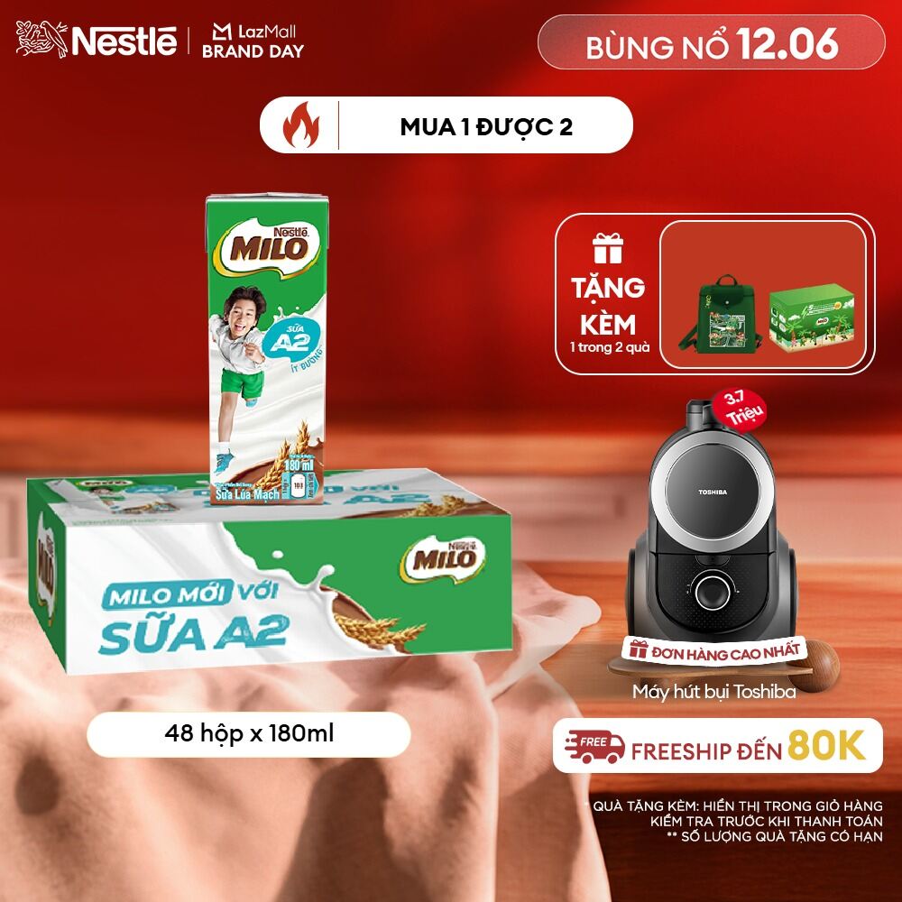 [ƯU ĐÃI THÁNG 6][Giao hàng toàn quốc] Thùng Sữa Lúa Mạch Nestle MILO A2 MỚI 48 hộp (4x180ml)